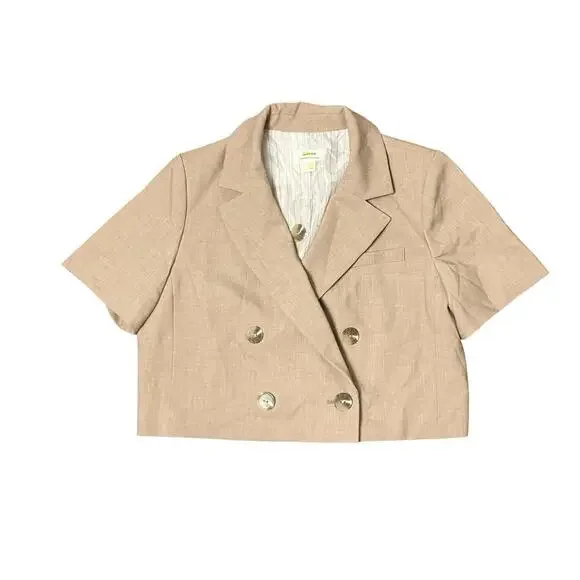 Maeve Blazer‎ Womens 6 Beige Cropped Anthropologie Short Sleeve Double Breasted - Picture 11 of 12